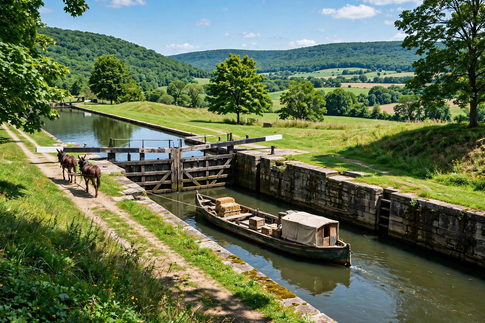 Historic canal boat on the Erie Canal in upstate New York